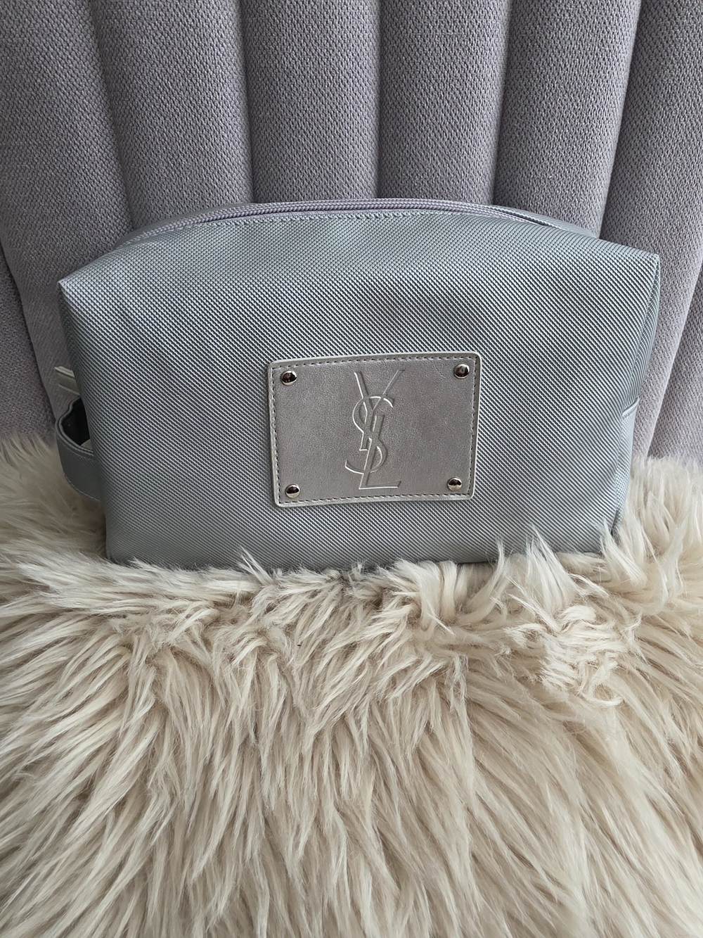 Saint Laurent (YSL) Light Gray Men's Toiletry Bag. Used